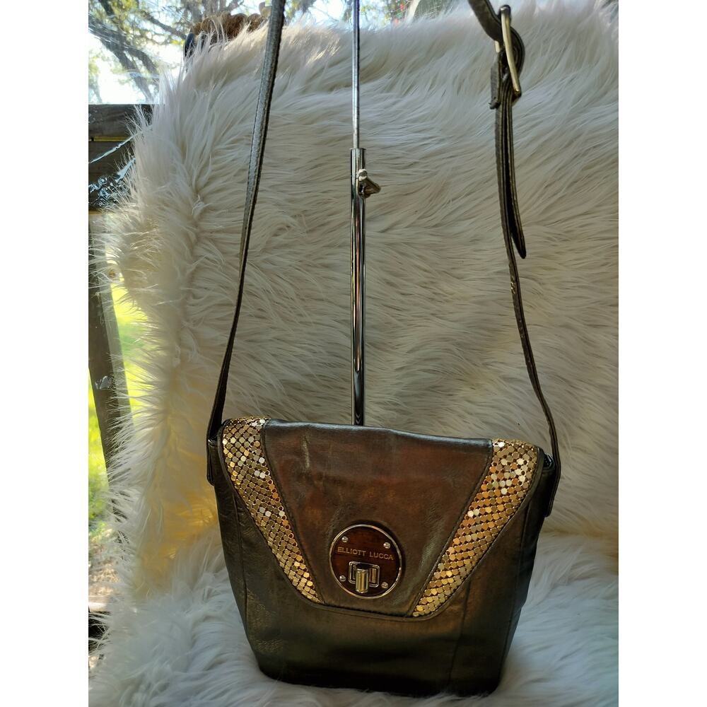 5446) Elliot Luca Rojo Flap Crossbody Shoulder Bag Metallic Bronze Mesh Accent - Picture 2 of 9
